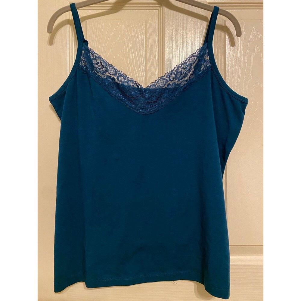 Vintage Women Lace Trim Cami Tank Top Size XL Teal Blue Y2K NWT